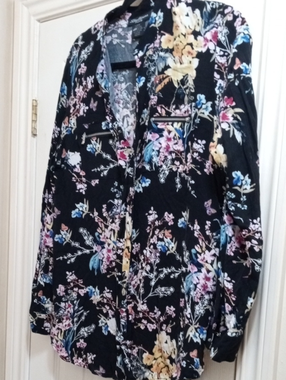 Streetwear Society Black Floral Top with Pastel Blooms